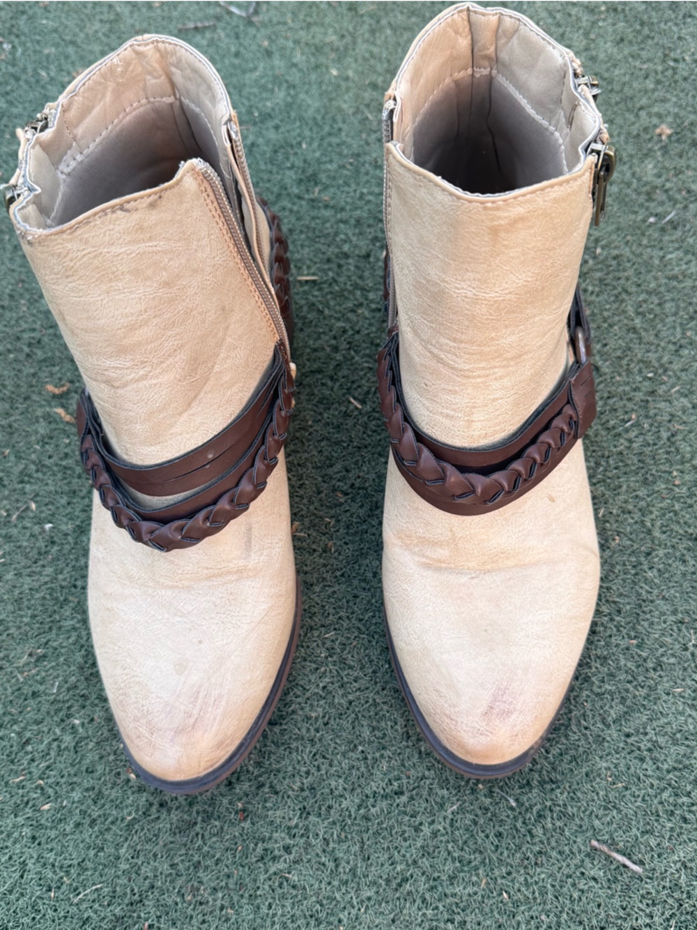 Pierre Dumas Cream Braided Strap Ankle Boots Boho Western Booties Women’s 7